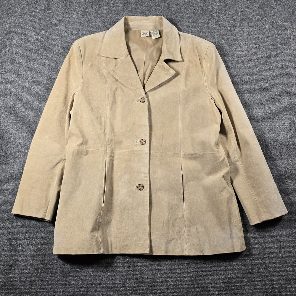 High Sierra Women's XL Beige Suede Leather Jacket Blazer Button Front Cowgirl
